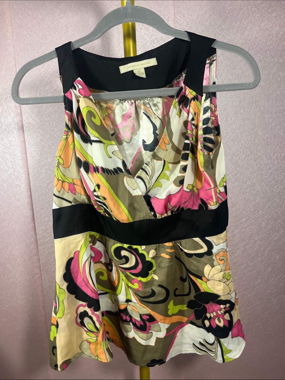 Jonathan Martin Pink, Black and Cream Floral Blouse